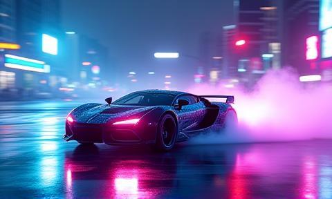 Thumbnail image for Neon Drift Racers, showing a futuristic car drifting in a neon city