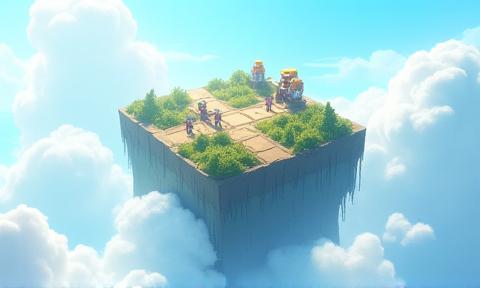 Thumbnail image for Skybound Strategies, showing a strategic turn-based battle in the clouds